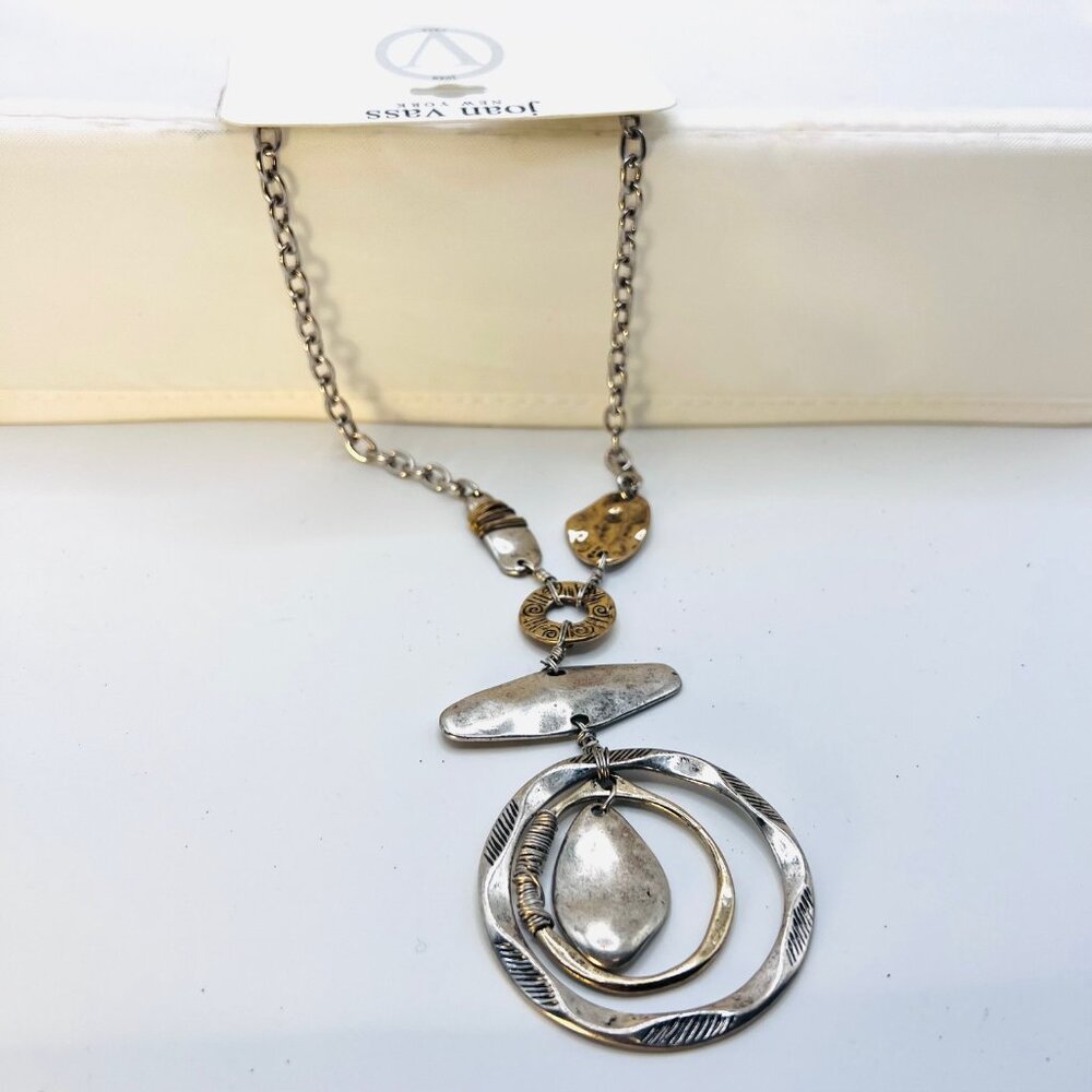 Joan Vass New York Necklace-NWT-Silver/Gold Rustic Mix-Casual-Versatile-V Neck - Picture 6 of 14